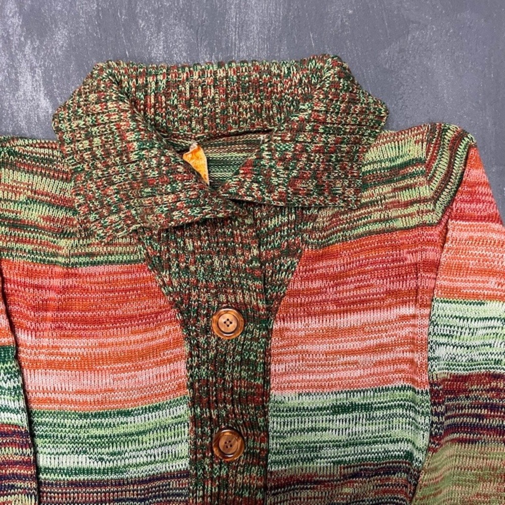 Vintage Cardigan Sweater S Multi-Color‎ 70s Excellent Space Dye Fashion Import - Picture 2 of 9